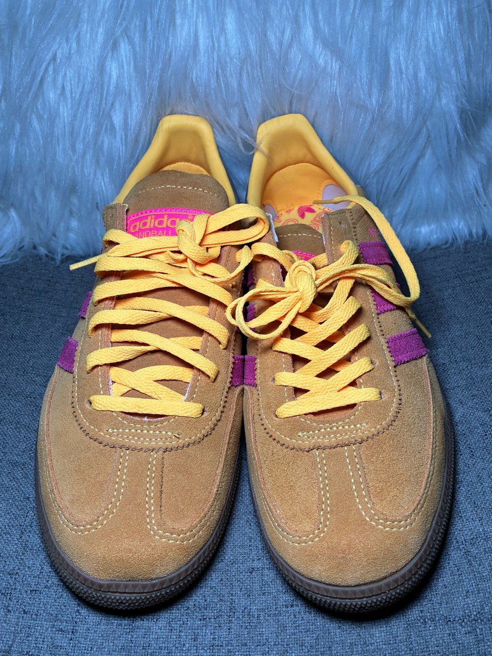 Adidas Spezial Yellow Suede Sneakers with Pink Stripes - Picture 2 of 8